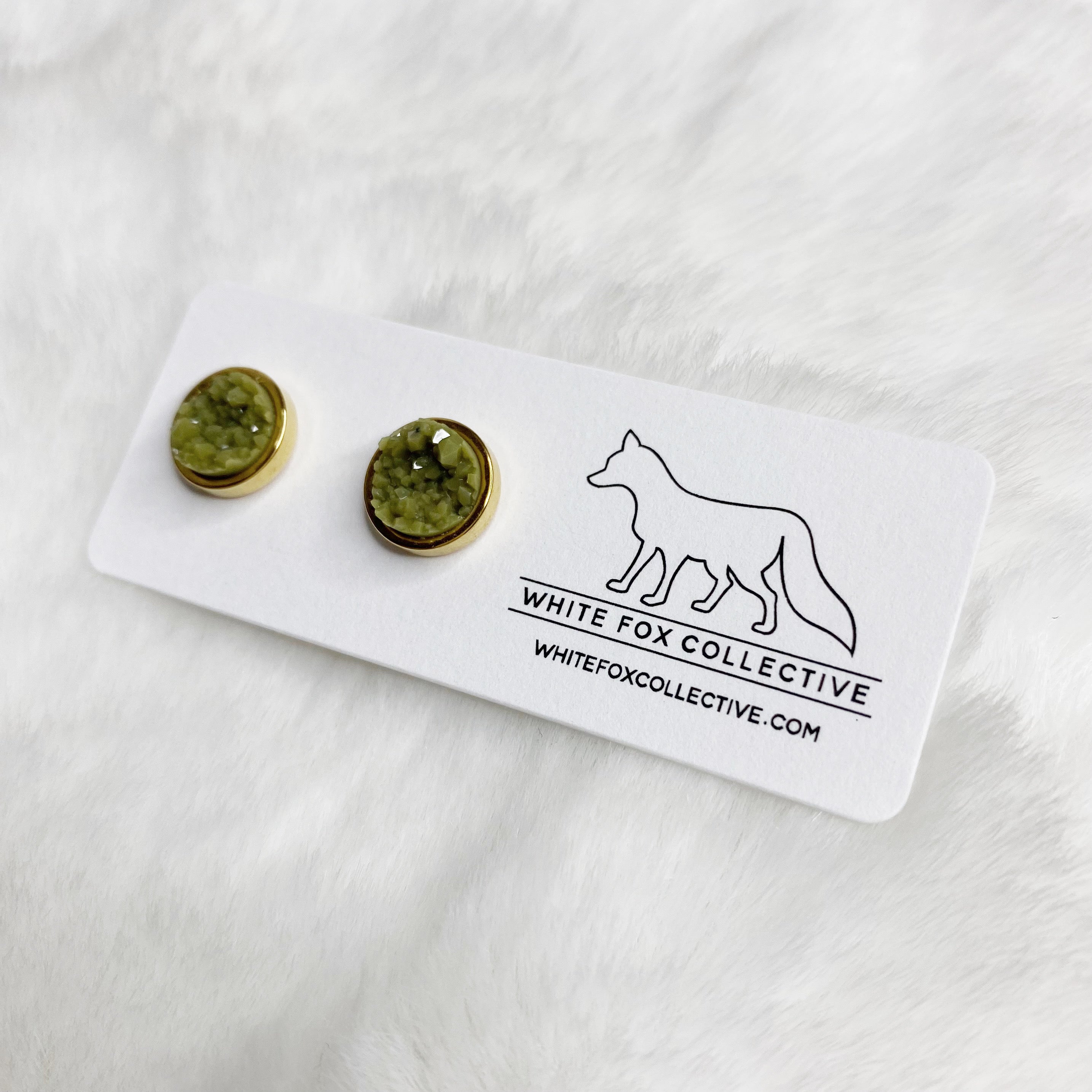 Faux Druzy Earrings - Moss Green
