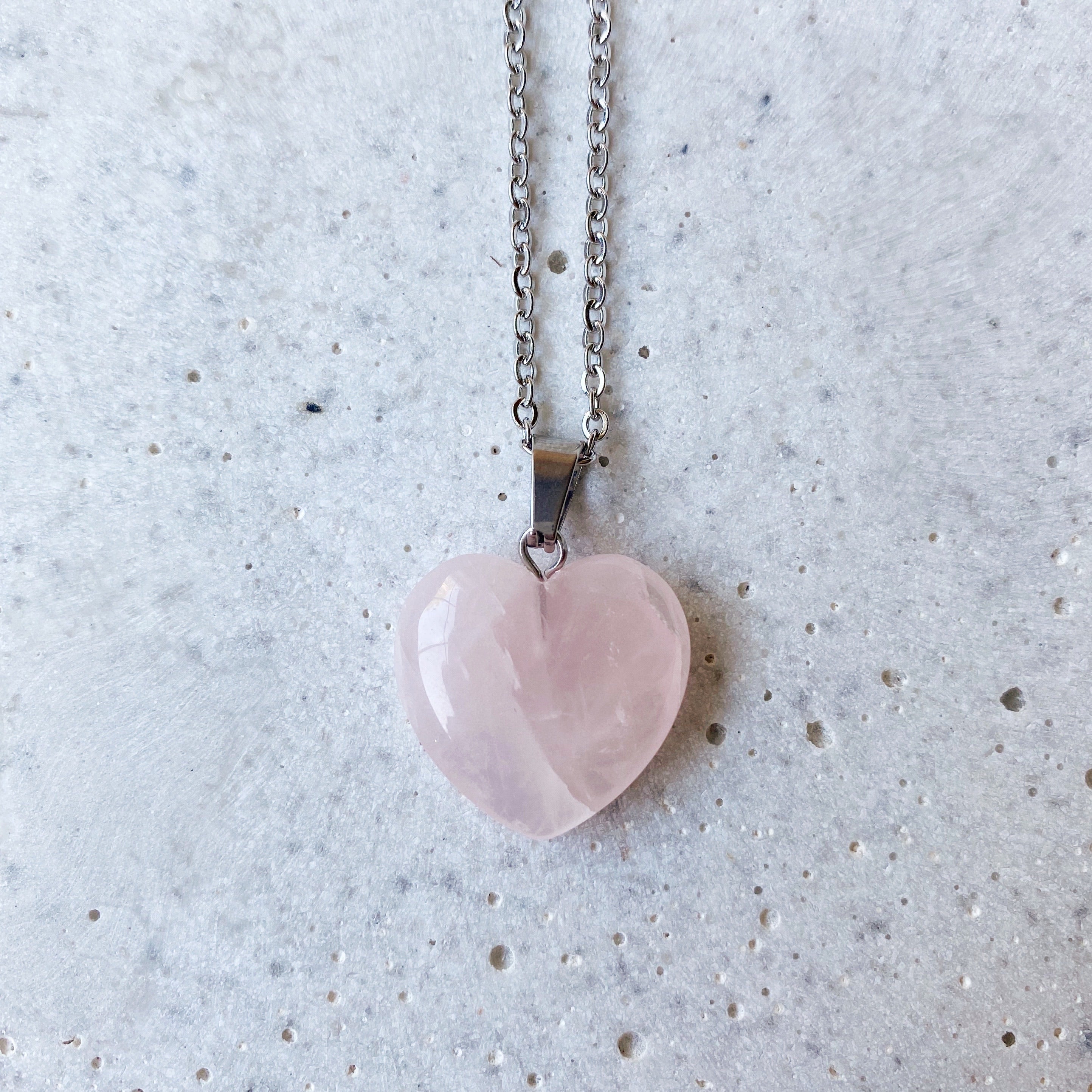 Stone Heart Necklace - Rose Quartz