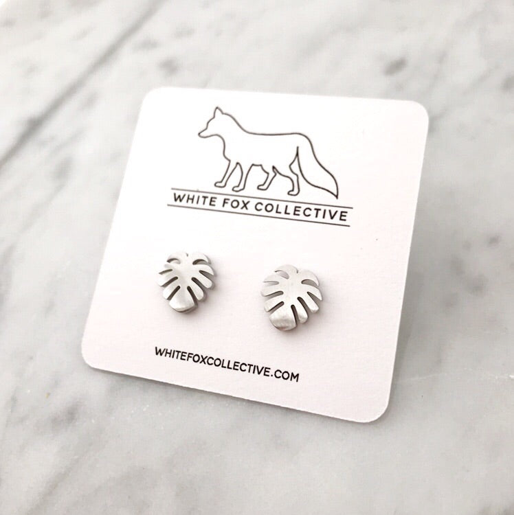 Monstera Leaf Earrings - Silver