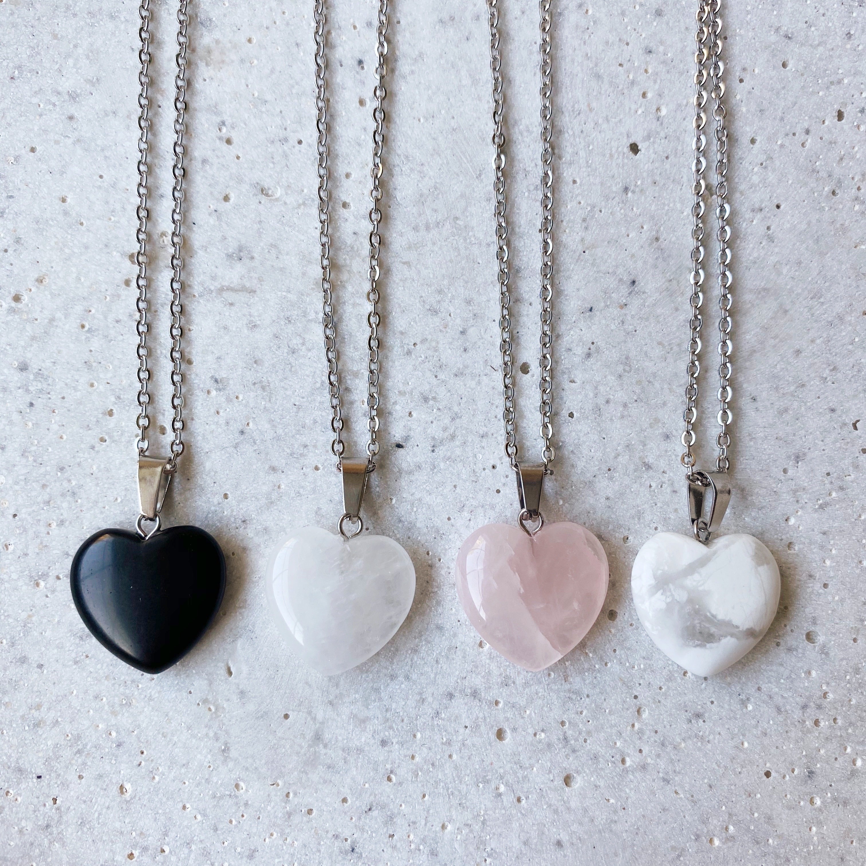 Stone Heart Necklace - Rose Quartz