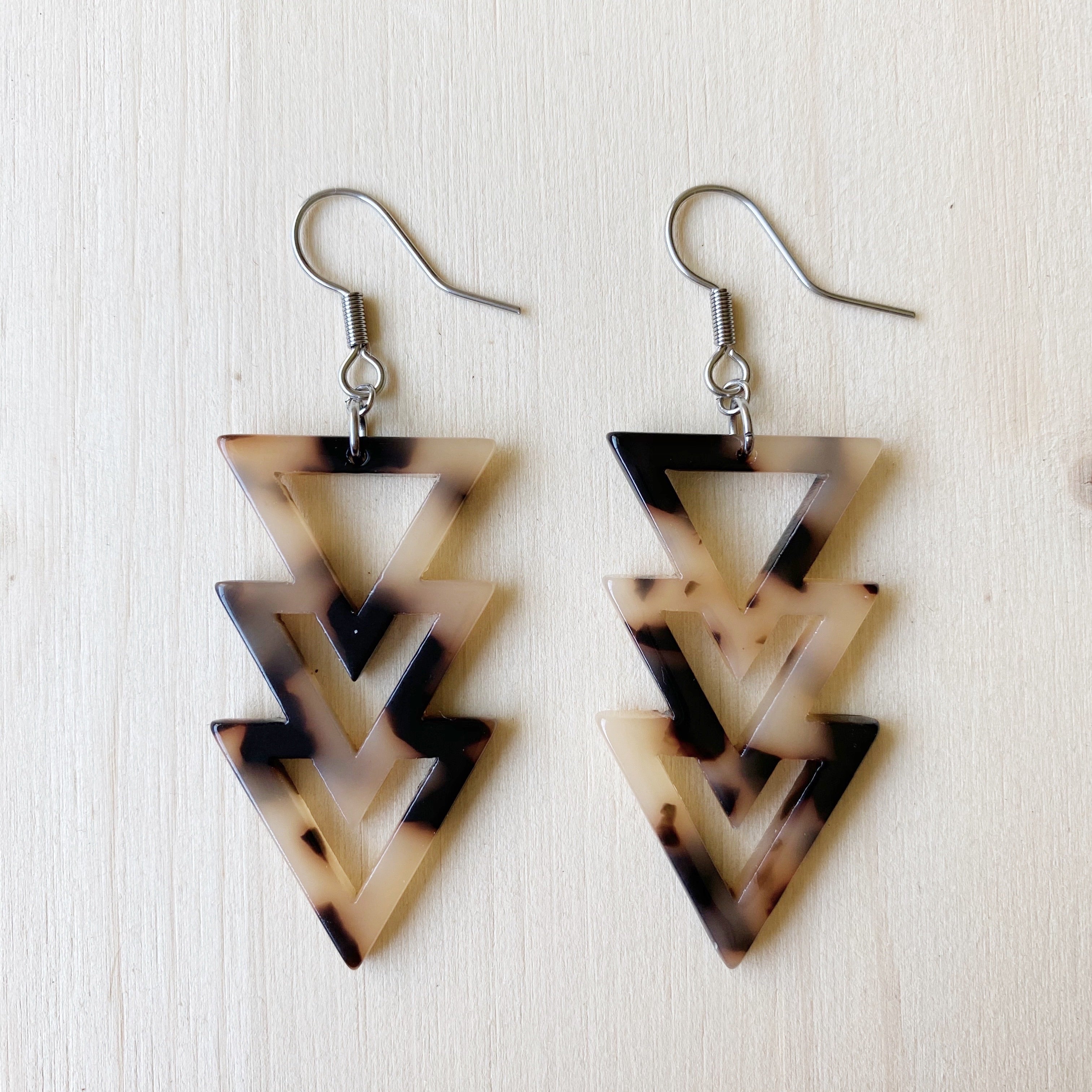 Triangle Drop Acetate Earrings - Fawn