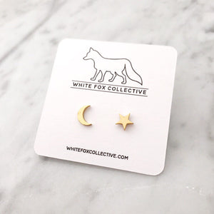 Moon and Star Earrings - Gold