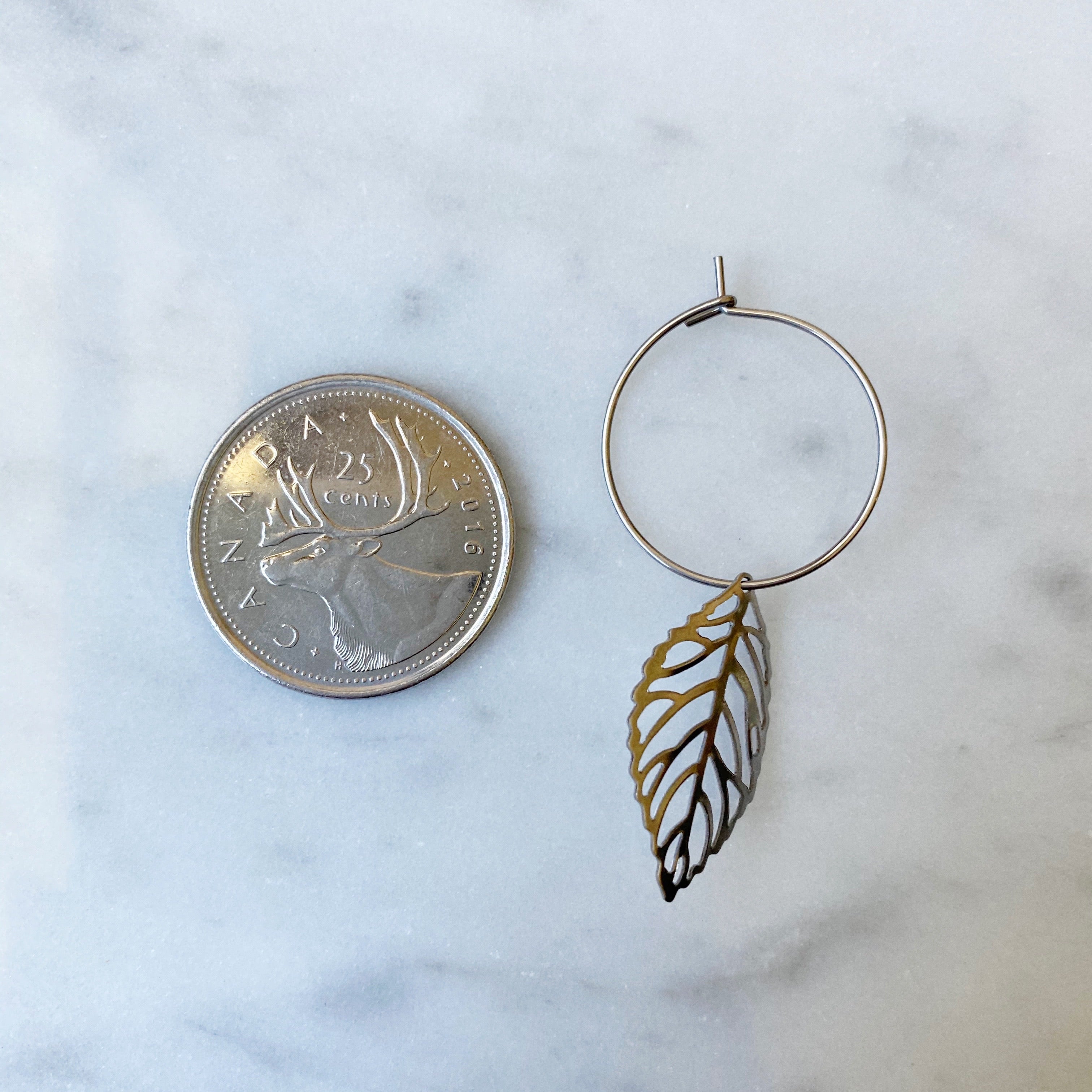 Leaf Hoop Earrings - Silver