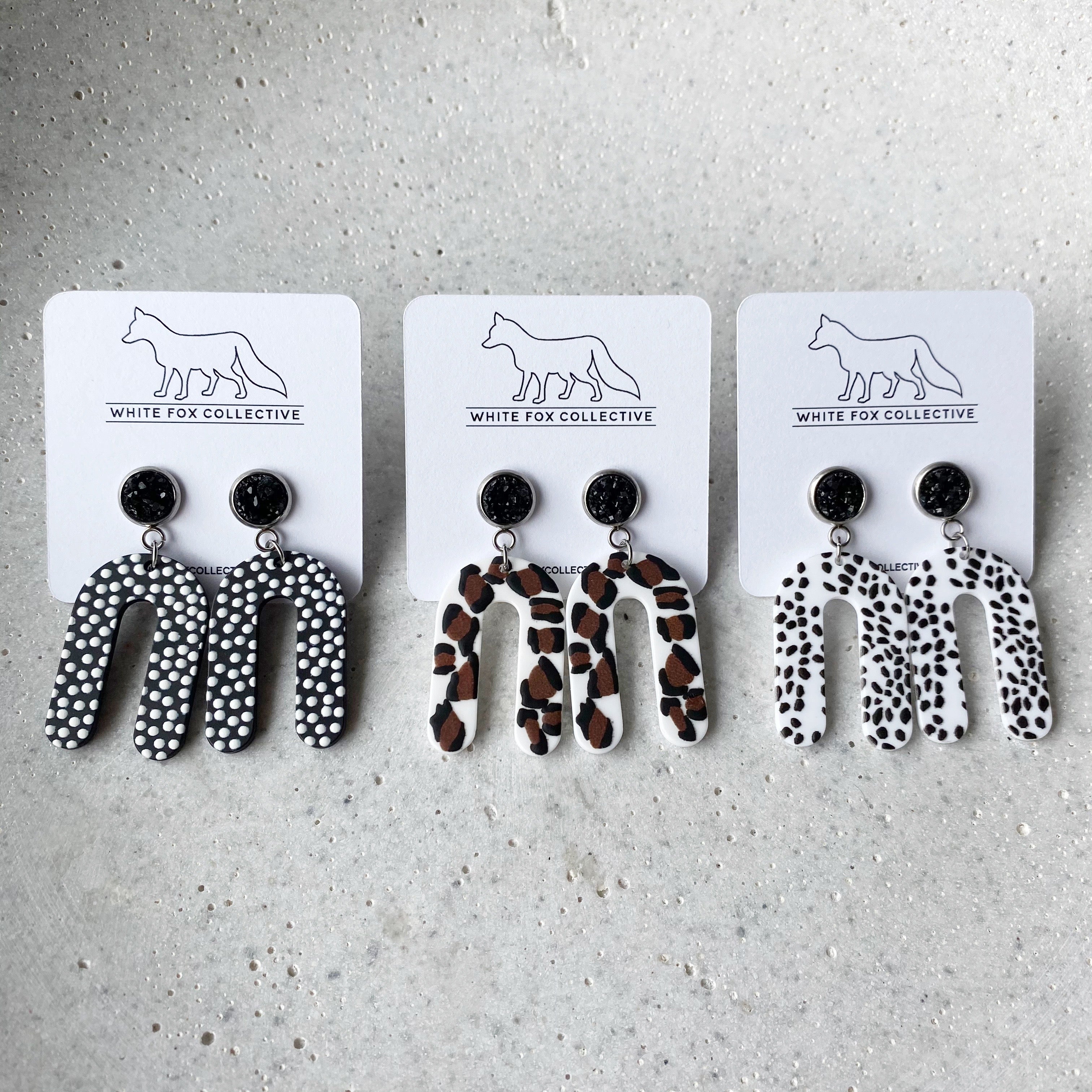 Faux Druzy and Horseshoe Acetate Earrings - Leopard