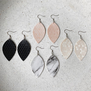 Leaf Earrings - Grey Marble