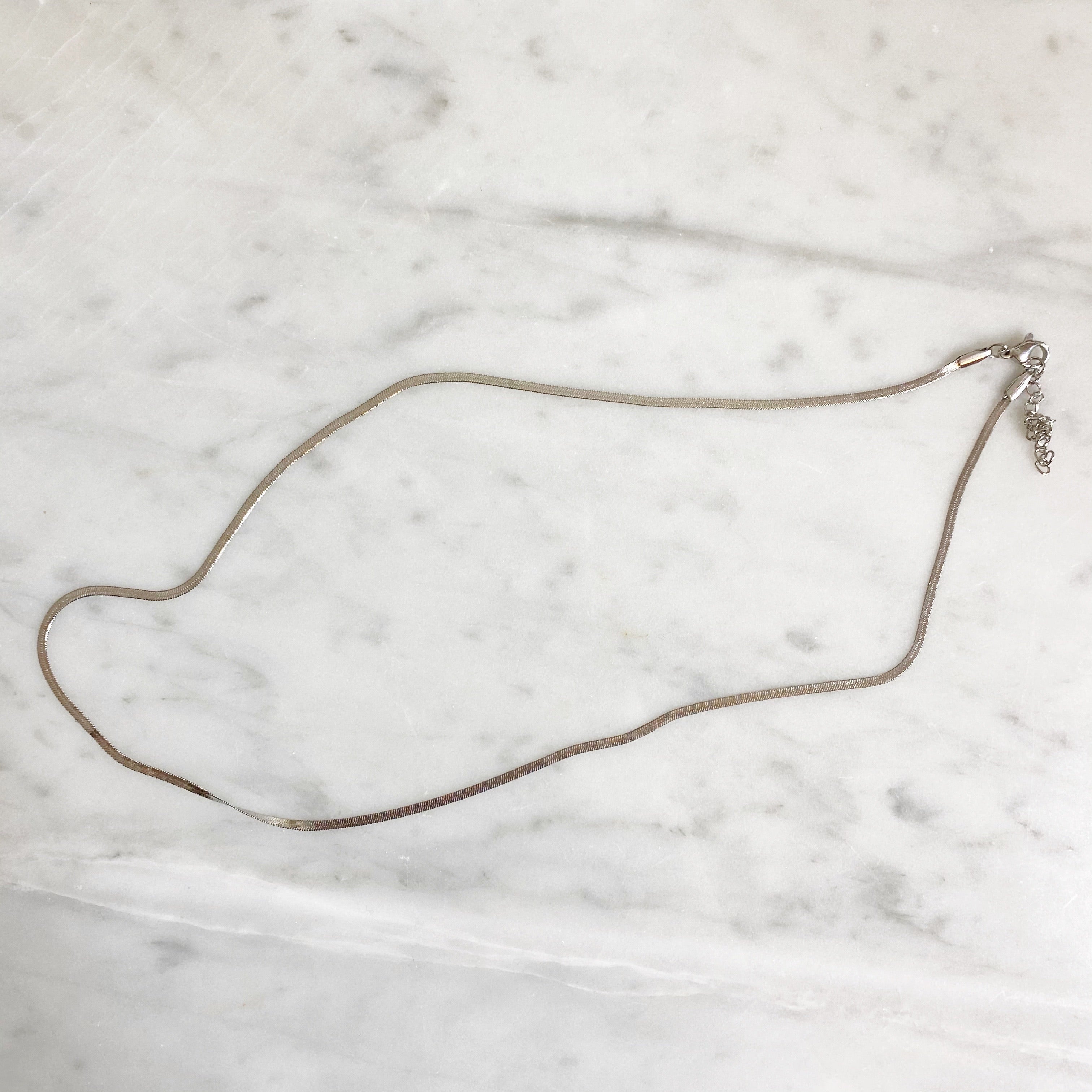 Tiny Herringbone Chain Necklace - Silver