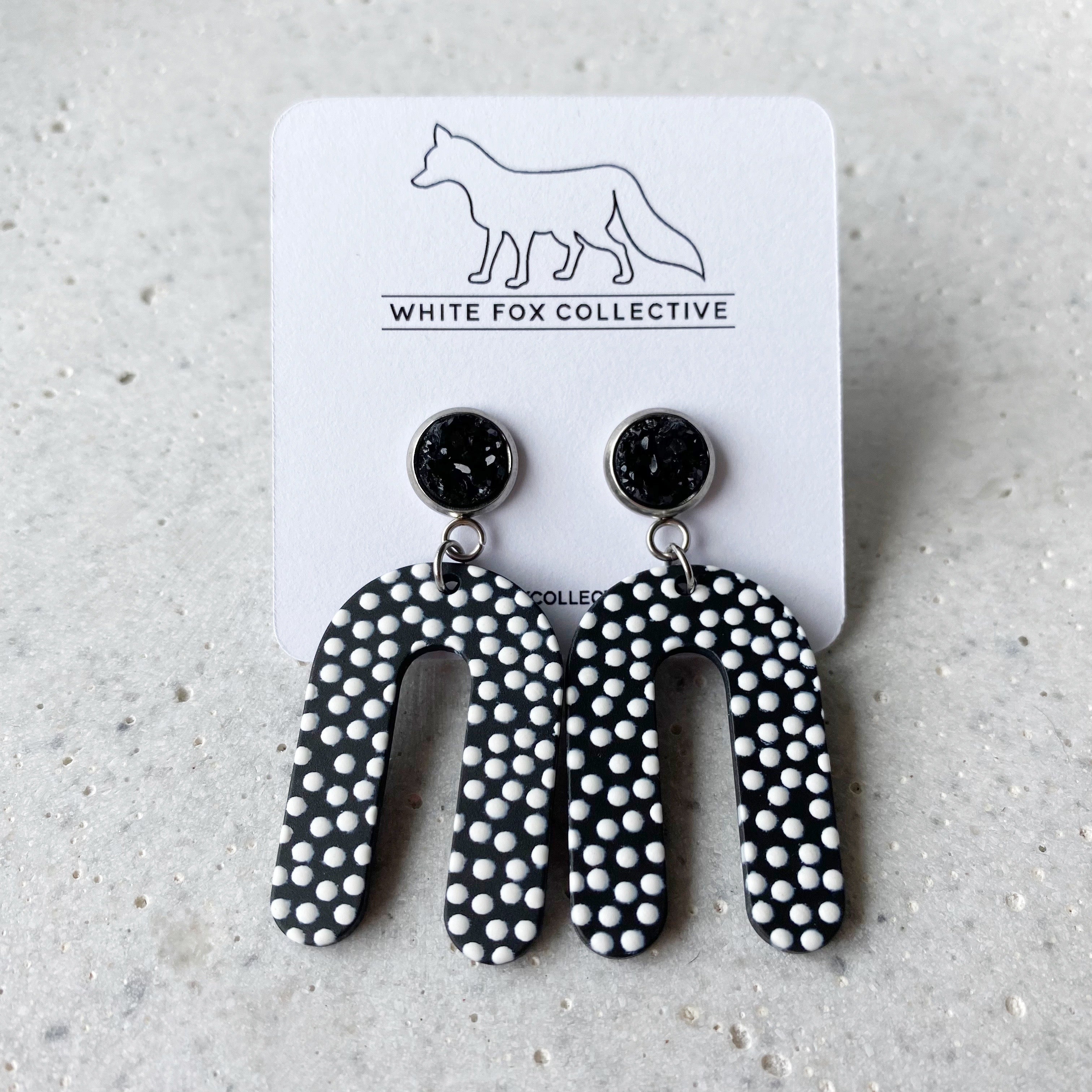 Faux Druzy and Horseshoe Acetate Earrings - Polka Dots