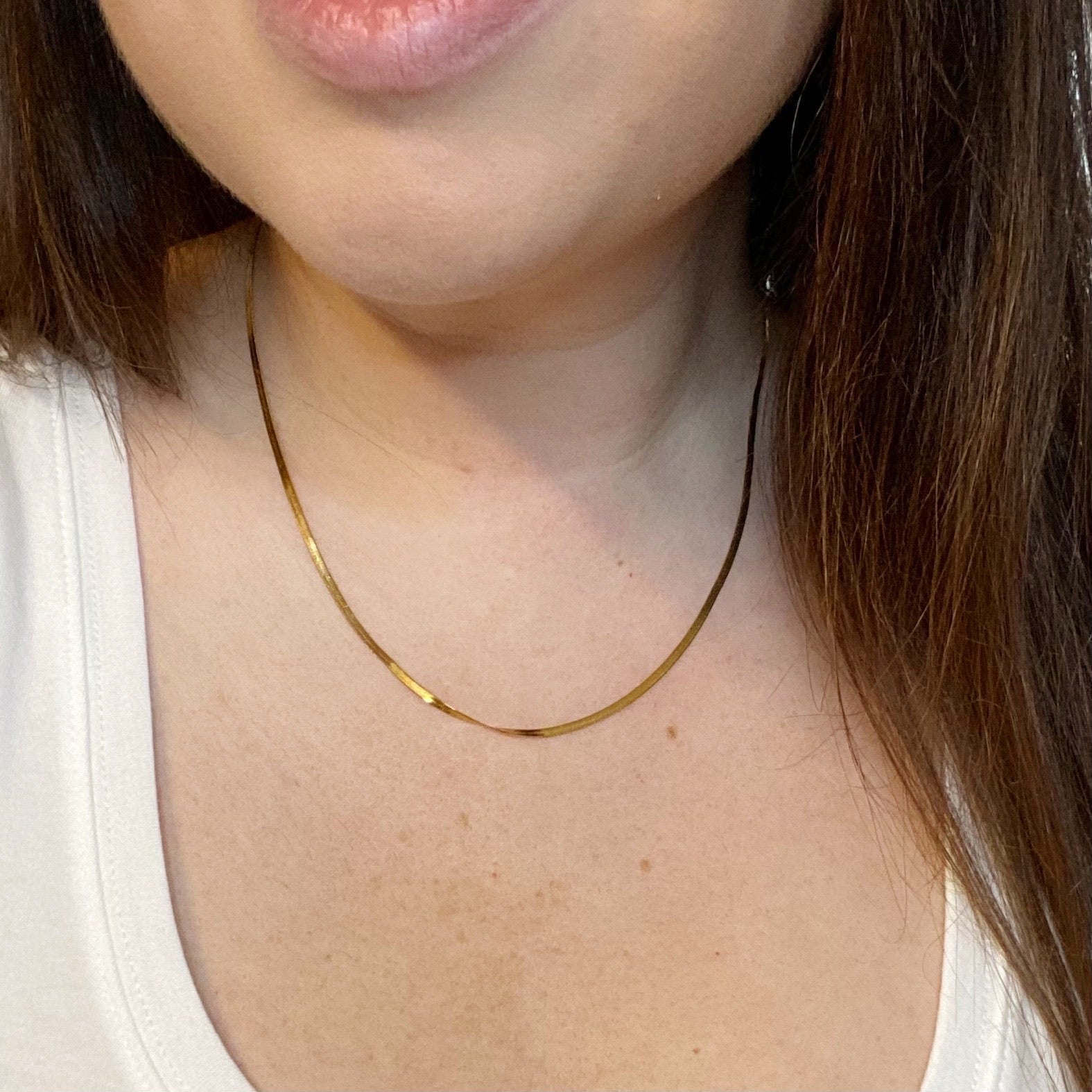 Tiny Herringbone Chain Necklace - Gold
