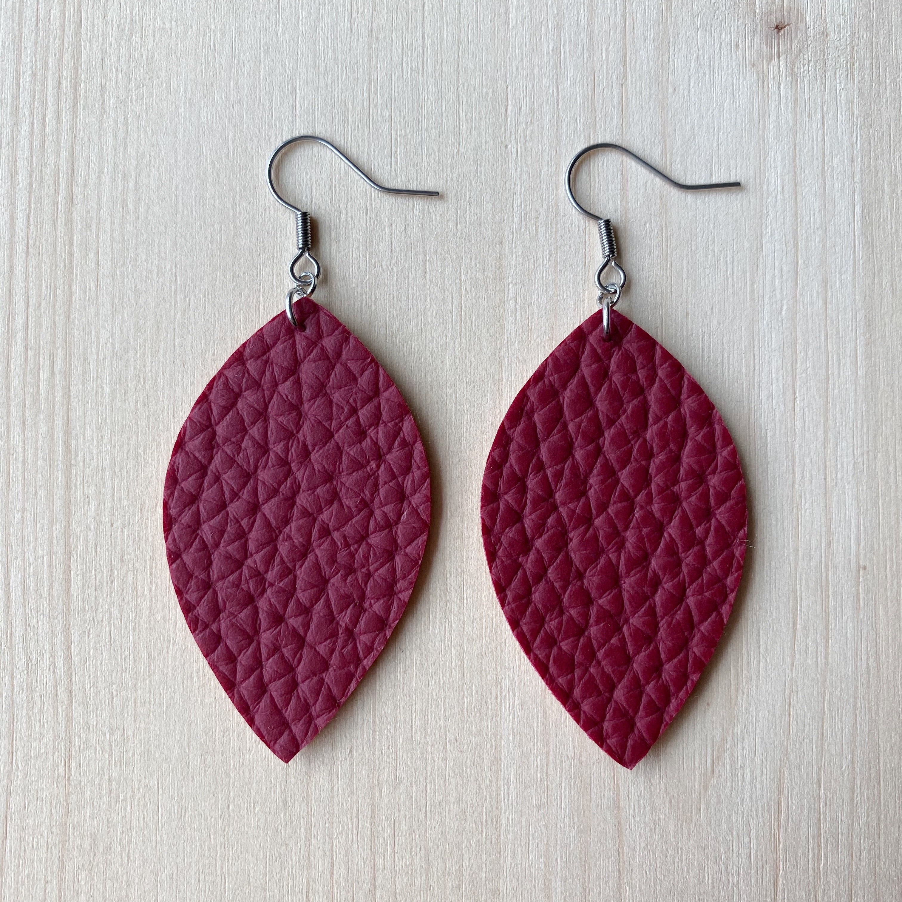Leaf Earrings - Wine