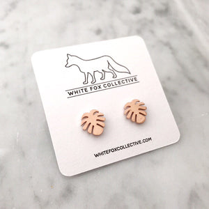 Monstera Leaf Earrings - Rose Gold