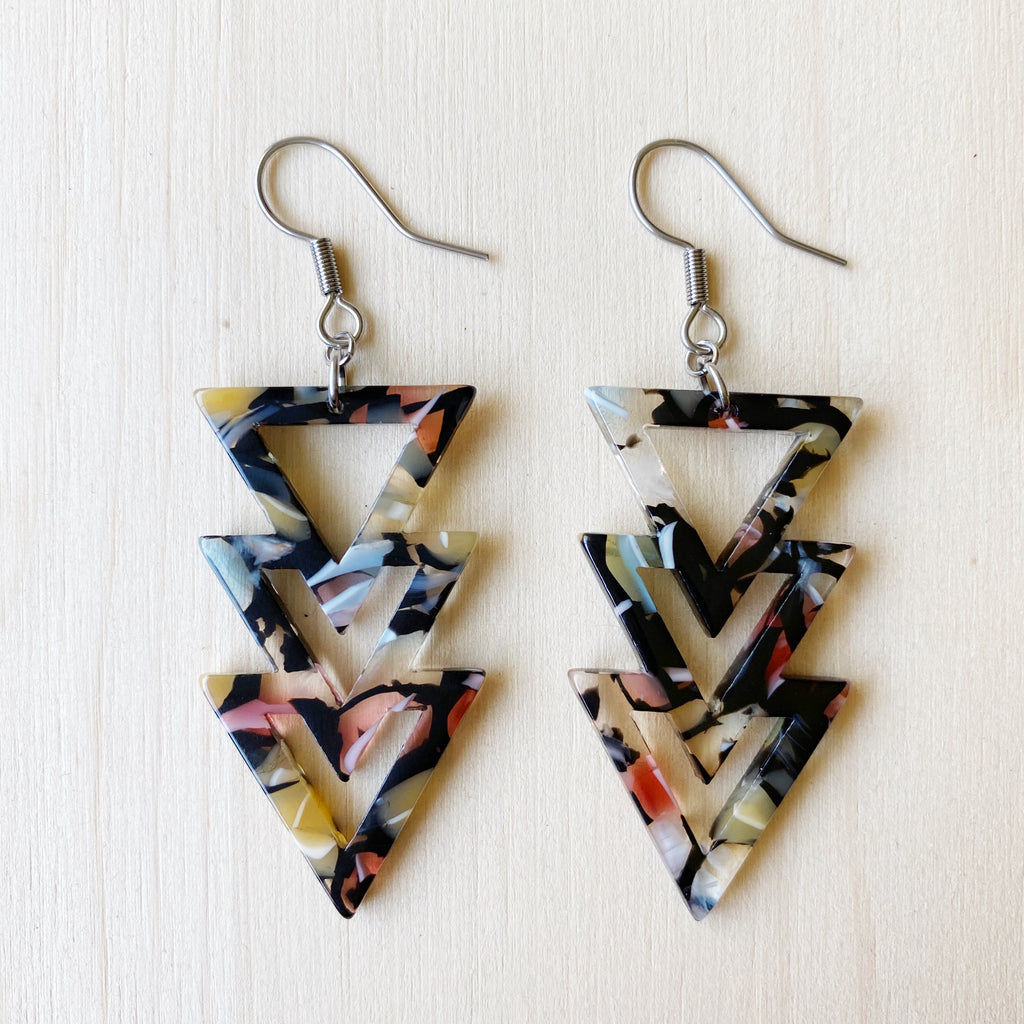 Triangle Drop Acetate Earrings - Multicolour