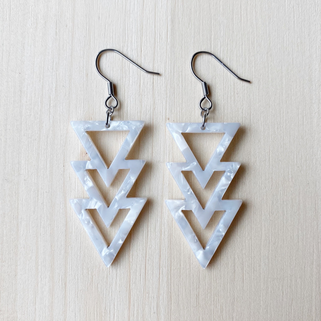 Triangle Drop Acetate Earrings - White