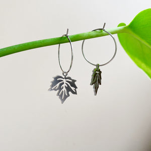 Maple Leaf Hoop Earrings - Silver