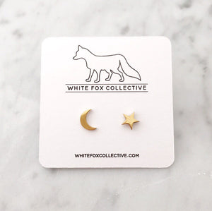 Moon and Star Earrings - Gold