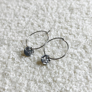 Tiny Coin Hoop Earrings - Silver