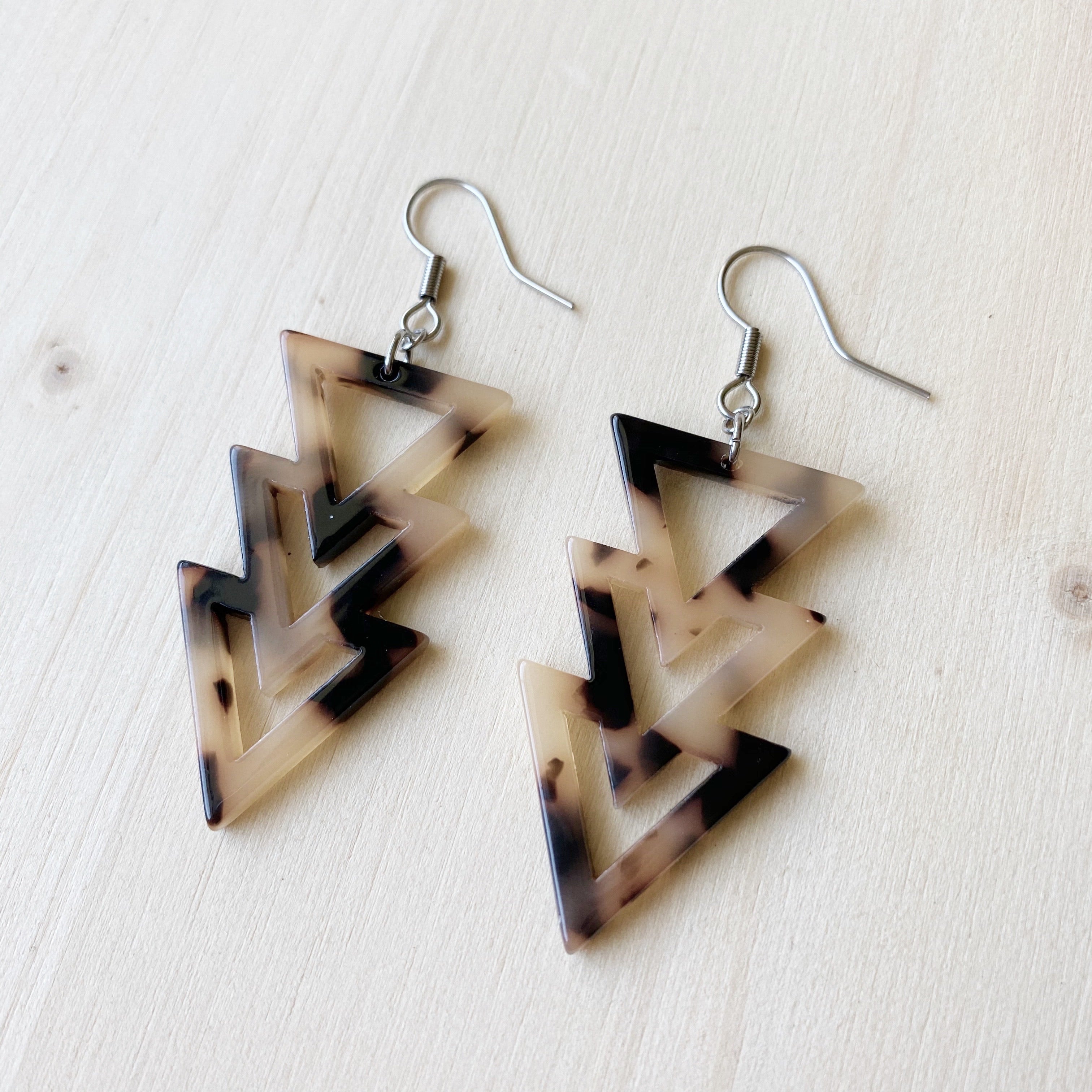 Triangle Drop Acetate Earrings - Fawn