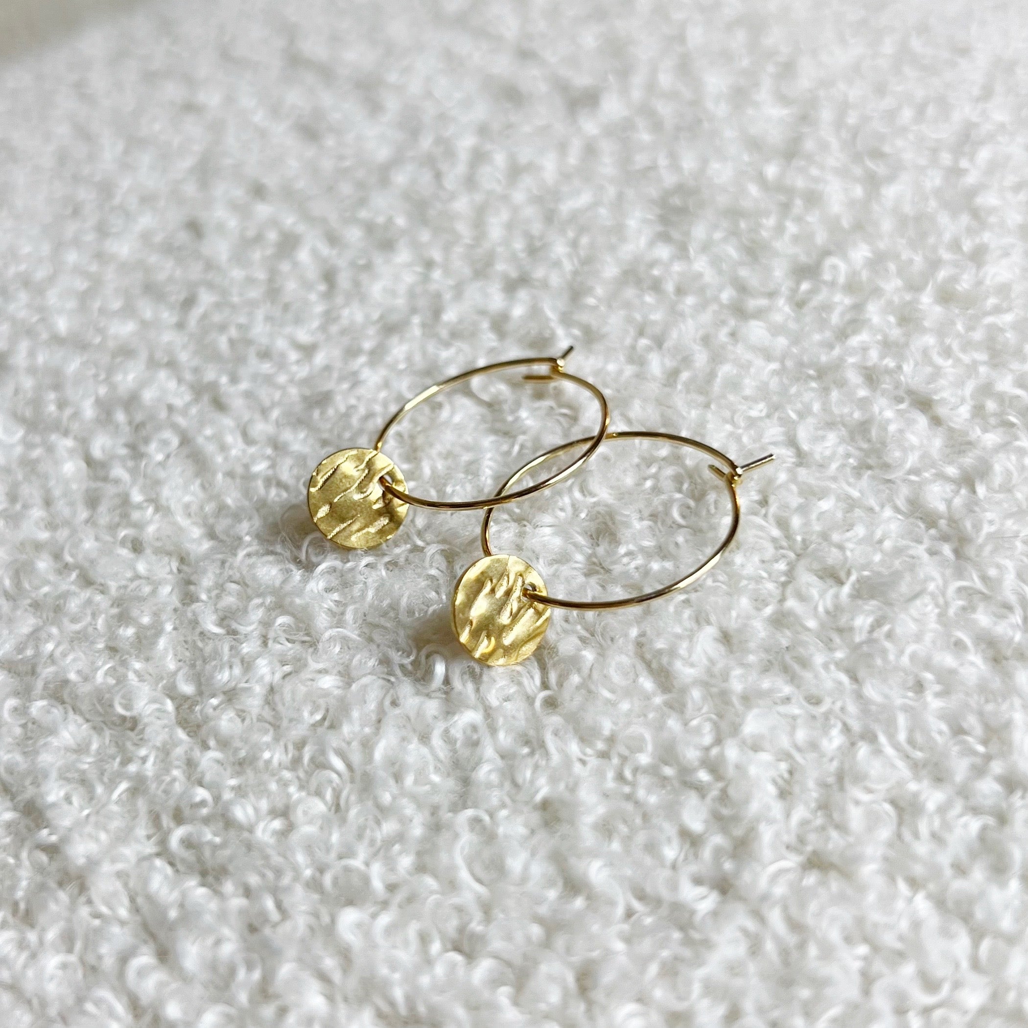 Tiny Coin Hoop Earrings - Gold