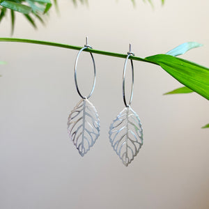 Leaf Hoop Earrings - Silver