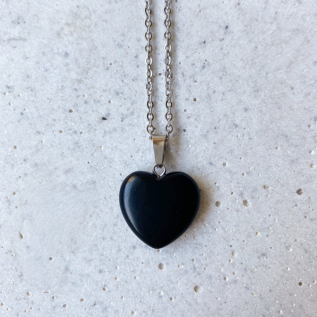 Stone Heart Necklace - Obsidian