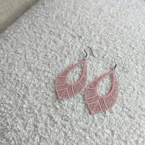 Filigree Leaf Earrings - Pink