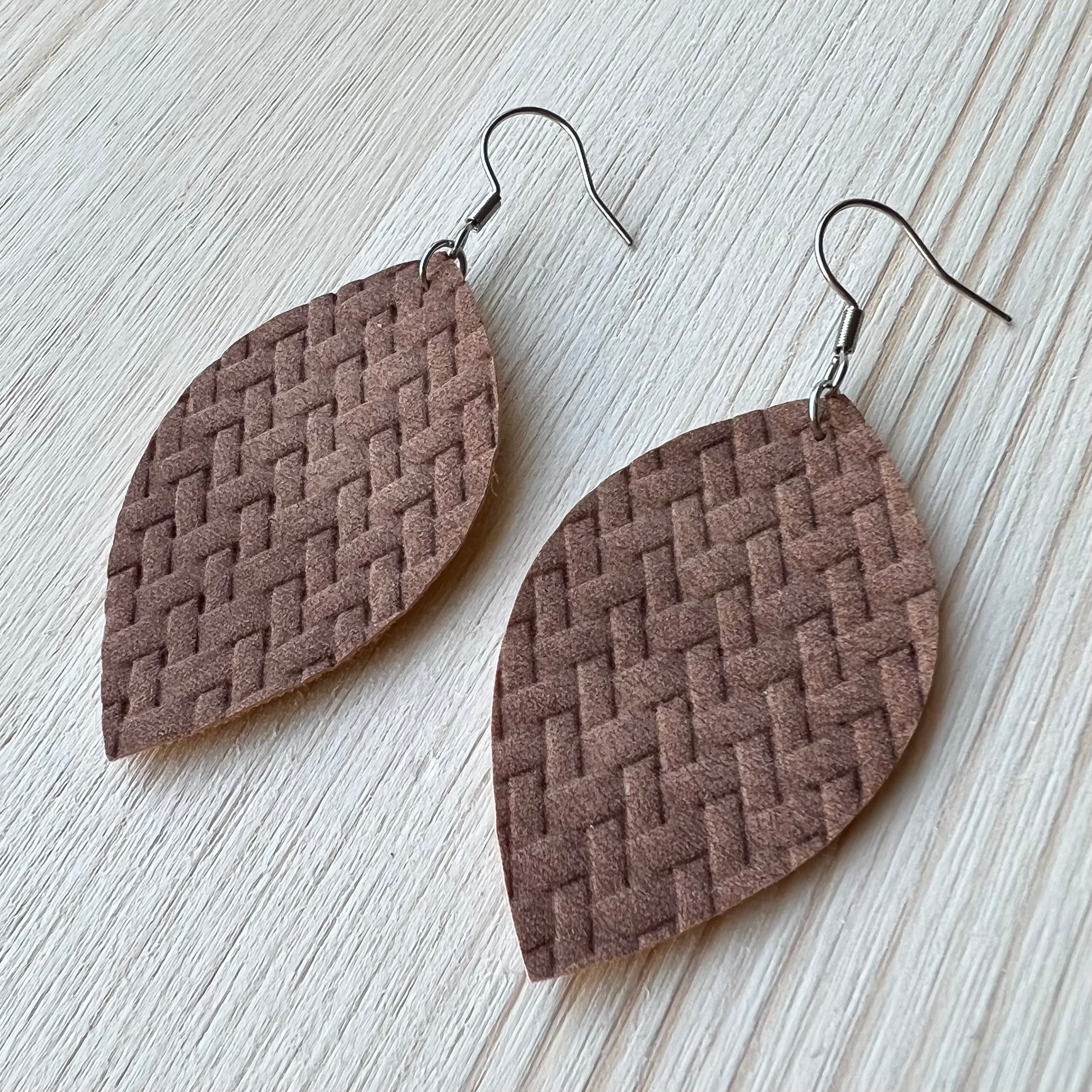 Leaf Earrings - Cocoa Suede Weave