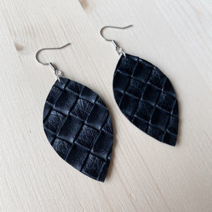 Leaf Earrings - Black Weave