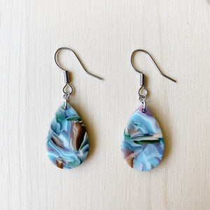 Tiny Teardrop Acetate Earrings - Sea Glass