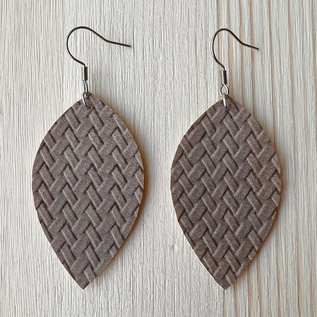 Leaf Earrings - Taupe Suede Weave