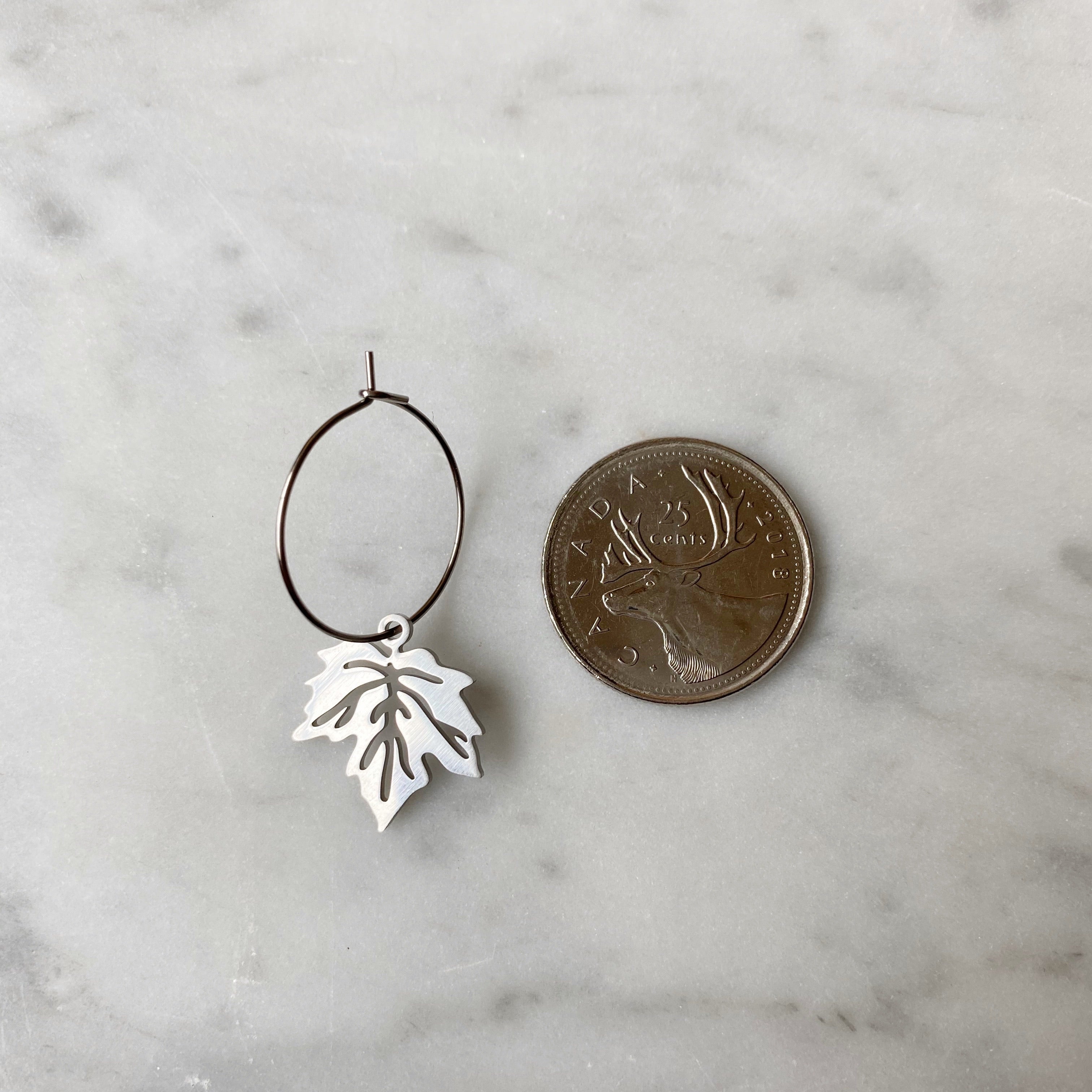 Maple Leaf Hoop Earrings - Silver