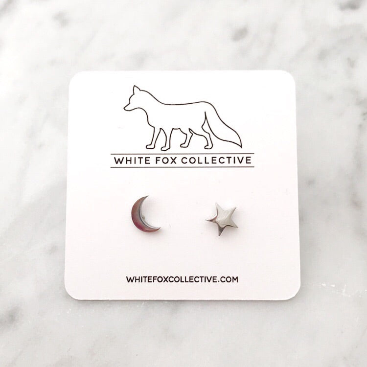 Moon and Star Earrings - Silver